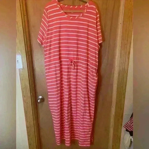 Kim Rogers Curvy Womens Pink & White Dress 3X Striped Short Sleeves - Picture 2 of 16